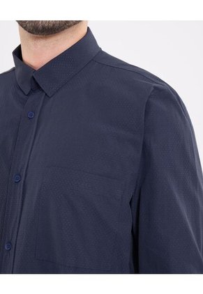 Camisa  Para Hombre Manga Larga Con Bolsillo Cuello Casual M Color Azul Marca Ostu #60010899