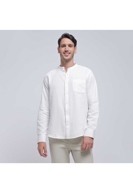 Camisa Para Hombre Manga Larga Con Bolsillo Color Crema Marca Ostu #60010721