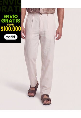 Pantalón De Moda Con Pinzas  Para Hombre Marfil Ostu Ostu
