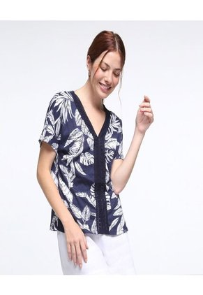 Camiseta Para Mujer Manga Corta Color Azul Oscuro Marca Ostu #40091581