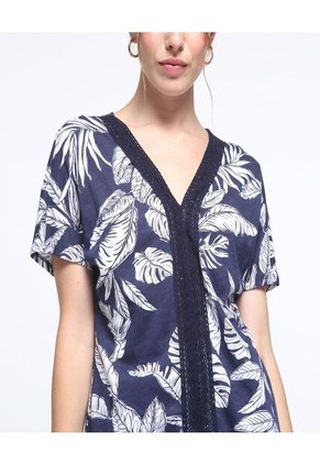 Camiseta Para Mujer Manga Corta Color Azul Oscuro Marca Ostu #40091581