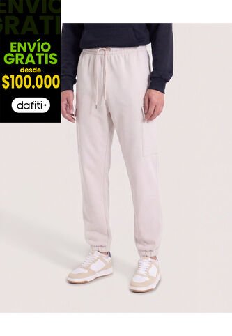 Jogger Con Bolsillos Cargo  Para Hombre Beige Ostu Ostu