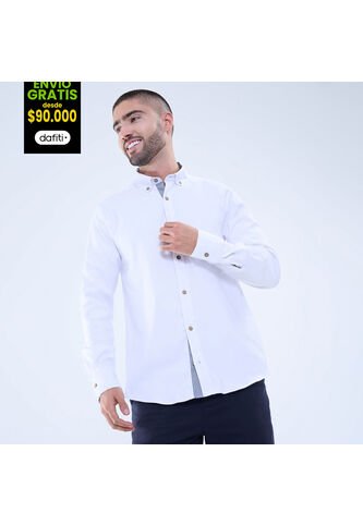 Camisa Para Hombre Manga Larga Sin Bolsillo Cuello Casual M Color Blanco Marca Ostu #60010774 Ostu