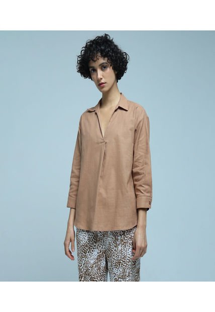 Camisa Para Mujer Manga 3/4 Color Café  Marca Ostu #40010175