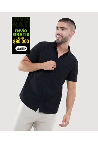 Camisa Para Hombre Manga Corta Con Bolsillo Color Negro Marca Ostu #60010675 Ostu