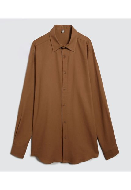 Camisa Para Hombre Manga Larga Sin Bolsillo Color Camel Marca Ostu #60010703