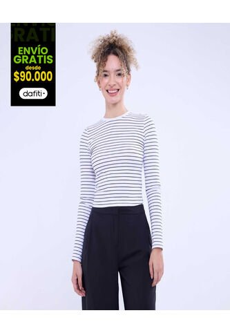 Camiseta Para Mujer Manga Larga Cuello Redondo Color Blanco Marca Ostu #40092255 Ostu