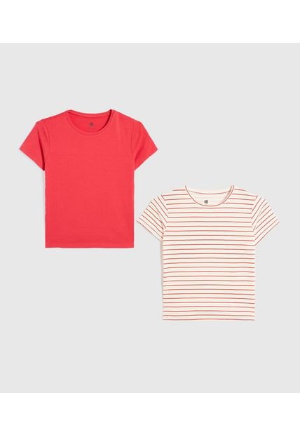 Camiseta Infantil Niña Manga Corta Cuello Redondo Color Rojo Marca Ostu #90090289