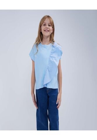Camiseta Para Niña Manga Corta Color Celeste Marca Ostu #90090214 Ostu