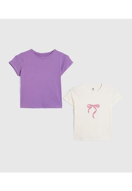 Camiseta Infantil Niña Manga Corta Cuello Redondo Color Morado Marca Ostu #90090290