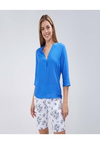 Blusa Para Mujer Manga 3/4 Color Azul  Marca Ostu #40120982 Ostu