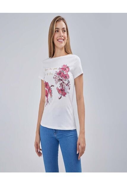 Camiseta Para Mujer Manga Corta Color Blanco Marca Ostu #40092105