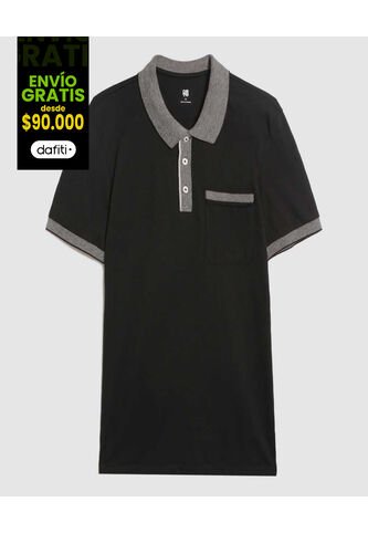 Polo Para Hombre Cuello Tejido Con Bolsillo Color Negro Marca Ostu #60110732 Ostu