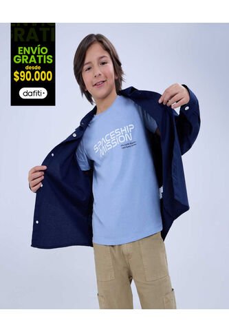Camisa Para Niño Manga Larga Color Azul Oscuro Marca Ostu #80010052 Ostu