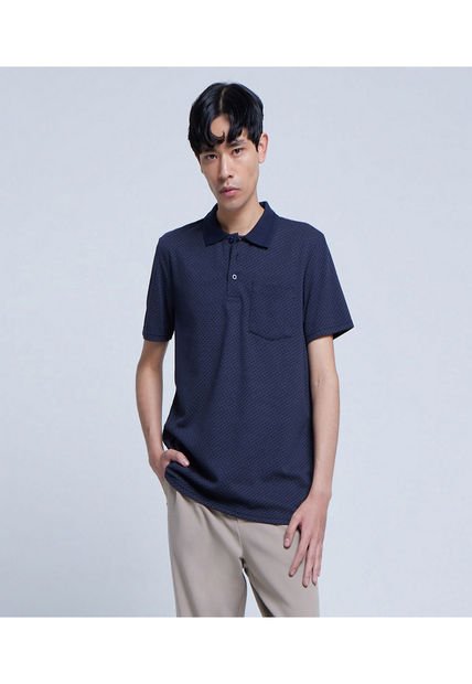 Polo Para Hombre Cuello Tejido Con Bolsillo Color Azul Medio Marca Ostu #60110574