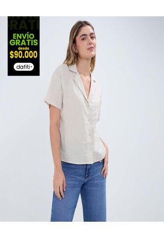 Camisa Para Mujer Manga Corta Color Beige Marca Ostu #40010268 Ostu