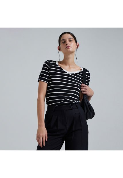 Camiseta Para Mujer Manga Corta Color Negro Marca Ostu #40091852