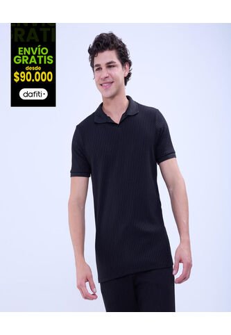 Polo Para Hombre Cuello Tejido Sin Bolsillo Color Negro Marca Ostu #60110724 Ostu