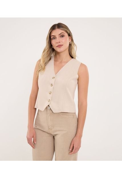 Chaleco Para Mujer Plano Color Arena Marca Ostu #40250027
