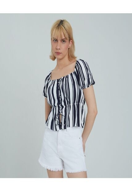 Blusa Para Mujer Manga Corta Color Azul  Marca Ostu #40120826