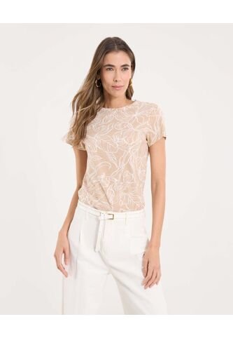 Camiseta Para Mujer Manga Corta Cuello Redondo Color Beige Marca Ostu #40092574 Ostu