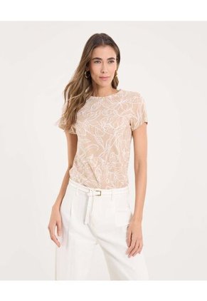 Camiseta Para Mujer Manga Corta Cuello Redondo Color Beige Marca Ostu #40092574