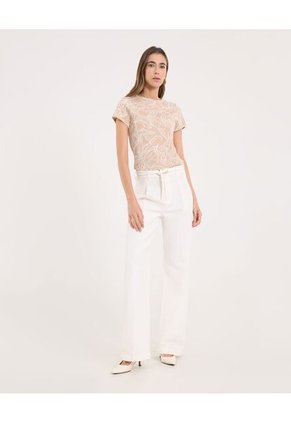 Camiseta Para Mujer Manga Corta Cuello Redondo Color Beige Marca Ostu #40092574