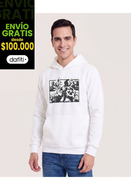 Buzo Hoodie Estampado Avengers  Para Hombre Crema Ostu