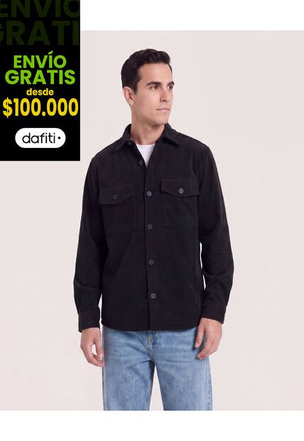Chaqueta Con Bolsillos De Tapa  Para Hombre Negro Ostu