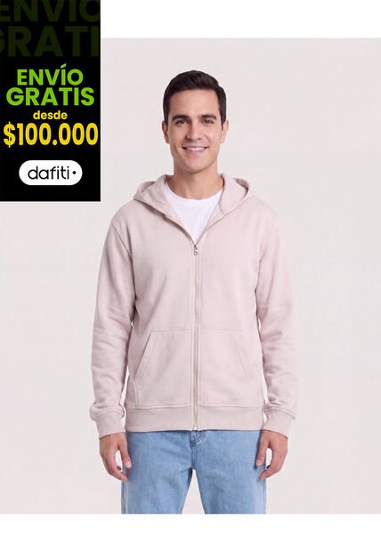 Buzo Hoodie Con Cremallera  Para Hombre Beige Ostu