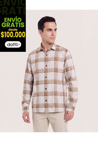 Camisa Leñadora  Para Hombre Beige Ostu Ostu