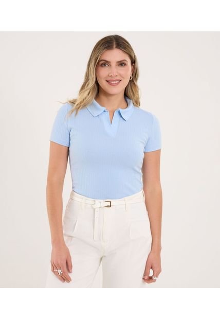 Camiseta Para Mujer Manga Corta Cuello V Color Celeste Marca Ostu #40092528