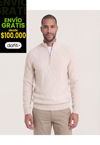 Saco  Para Hombre Cuello Alto O Cuello Tortuga Color Beige Marca Ostu #60330049 Ostu