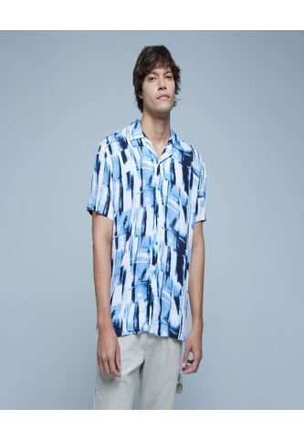 Camisa  Para Hombre Manga Corta Sin Bolsillo Color Azul Marca Ostu #60010658 Ostu