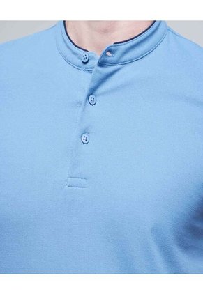 Polo Para Hombre Cuello Mao Sin Bolsillo Color Azul  Marca Ostu #60110648