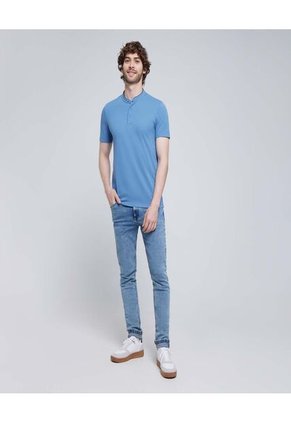 Polo Para Hombre Cuello Mao Sin Bolsillo Color Azul  Marca Ostu #60110648