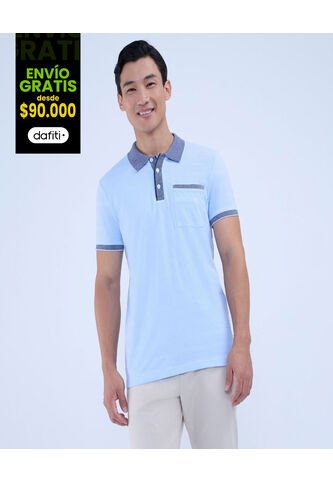 Polo Para Hombre Cuello Tejido Con Bolsillo Color Azul Claro Marca Ostu #60110733 Ostu