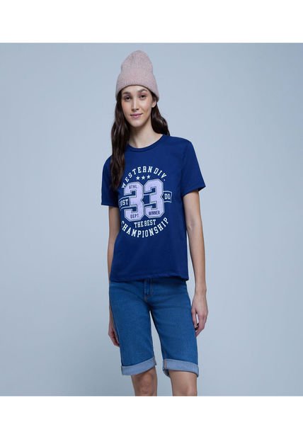 Camiseta Para Mujer Manga Corta Color Azul  Marca Ostu #40092049