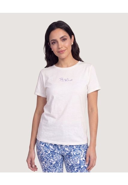 Camiseta Regular Estampada  Para Mujer Beige Ostu
