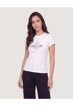 Camiseta Slim Estampada Para Mujer Blanco Ostu