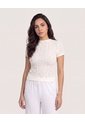 Camiseta Mesh Manga Corta  Para Mujer Crema Ostu de Ostu