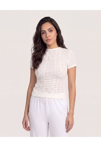 Camiseta Mesh Manga Corta  Para Mujer Crema Ostu Ostu