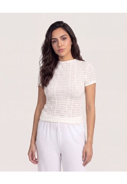 Camiseta Mesh Manga Corta  Para Mujer Crema Ostu