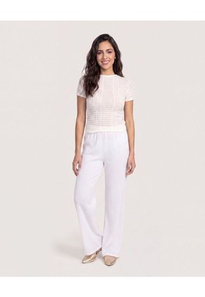 Camiseta Mesh Manga Corta  Para Mujer Crema Ostu