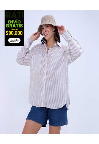 Camisa Para Mujer Manga Larga Color Beige Marca Ostu #40010271 Ostu