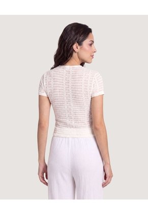 Camiseta Mesh Manga Corta  Para Mujer Crema Ostu
