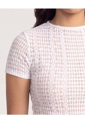 Camiseta Mesh Manga Corta  Para Mujer Crema Ostu