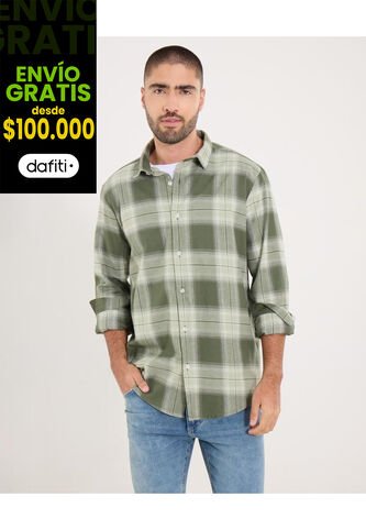 Camisa  Para Hombre Manga Larga Sin Bolsillo Cuello Casual M Color Verde Marca Ostu #60010872 Ostu