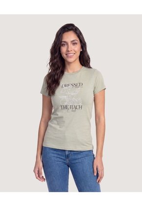 Camiseta Slim Estampada Para Mujer Verde Ostu