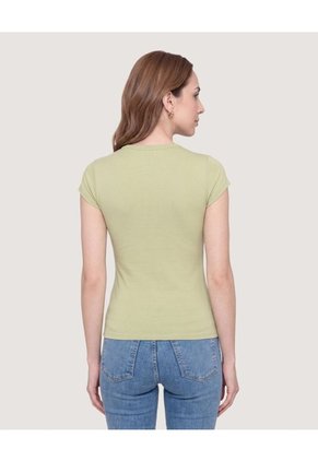 Camiseta Básica Con Botones Para Mujer Verde Ostu